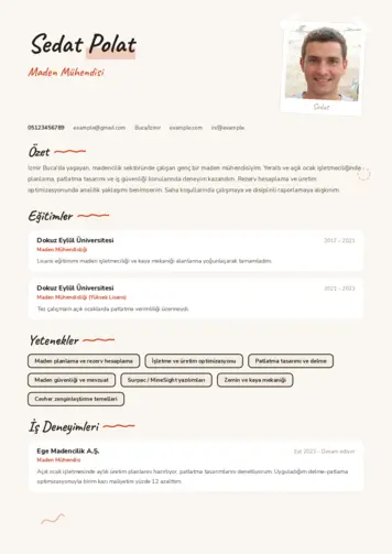 Maden Mühendisi Cv Örnekleri cv indir